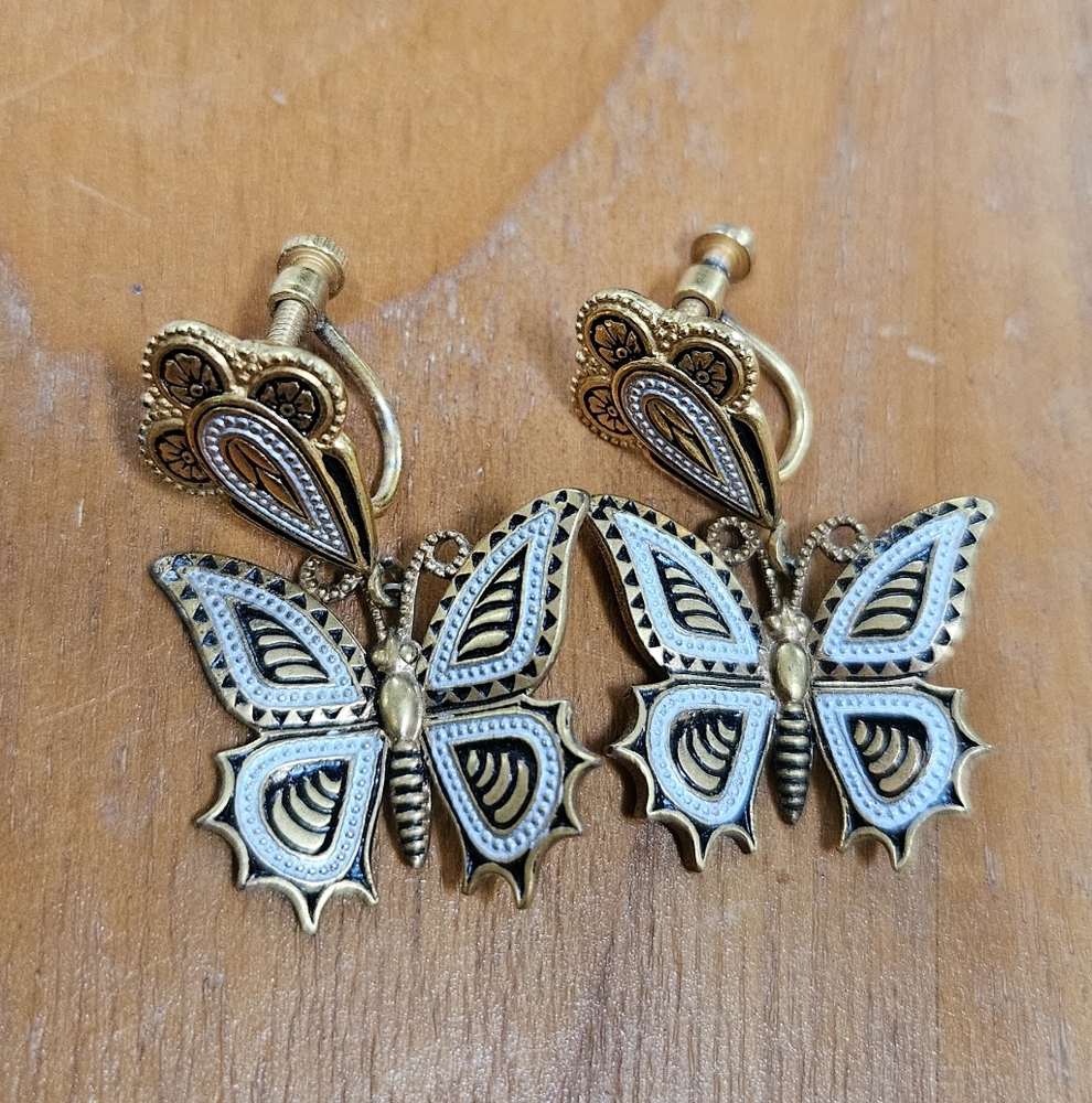 Vintage Butterfly Screw On Earrings